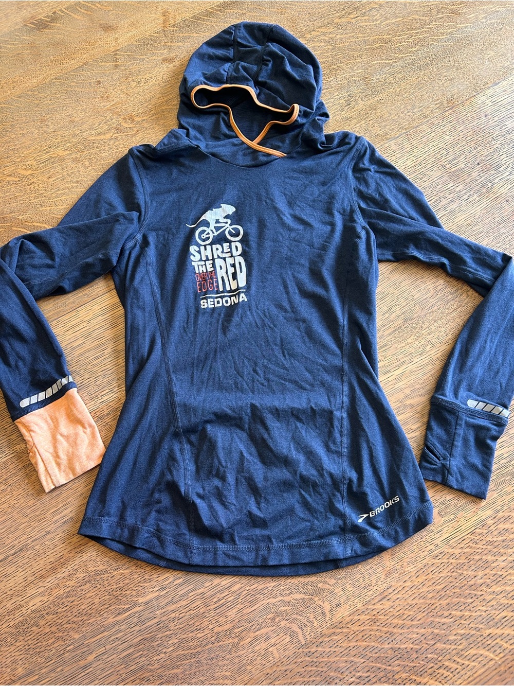 Women’s Brooks Hooded Long-Sleeve Running/Biking Shirt – Navy & Orange